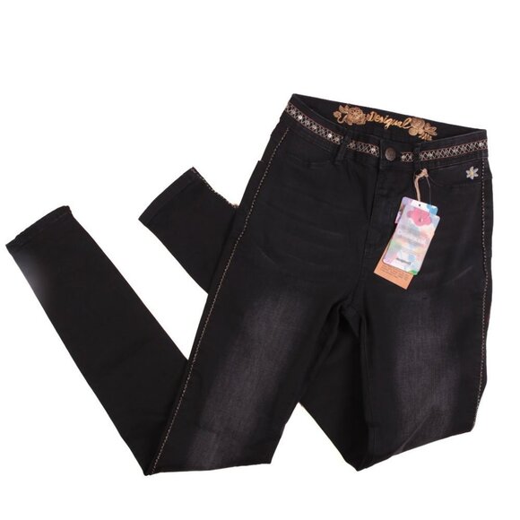 Desigual Exotic Hi-Rise Jeans Lightweight Embroidered Denim Black NEW READ - Picture 3 of 12